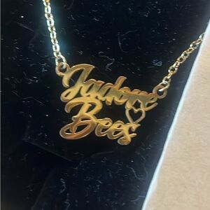 Gold Nameplate Necklace - bee gift French Paris Francophile Jadore